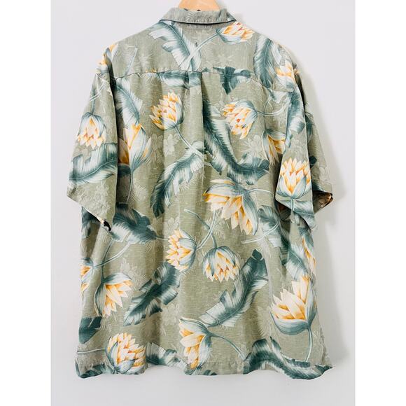 Tommy Bahama Men’s Silk Hawaiian Tropical Button-Down Shirt Large Olive Green - Picture 3 of 3